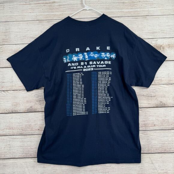 Drake x 21 Savage It's All a Blur 2023 Tour T-Shirt Adult XL Blue Concert Merch - Picture 2 of 9